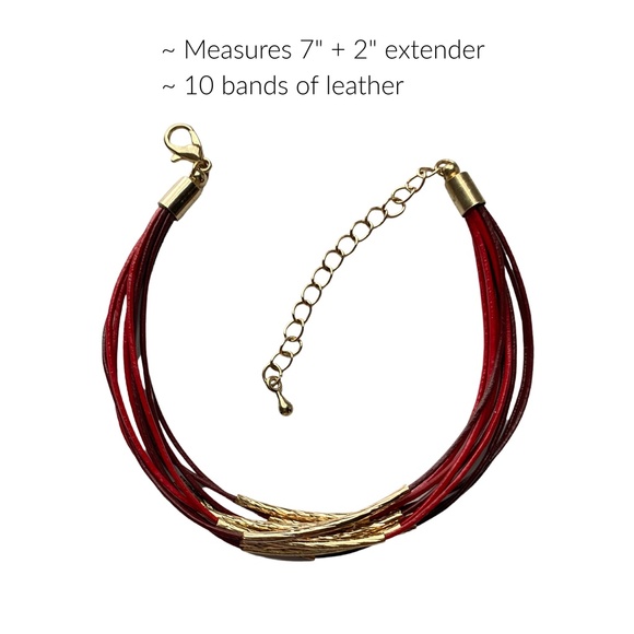 Leather Bracelet in Red with Gold Accents - Picture 2 of 2